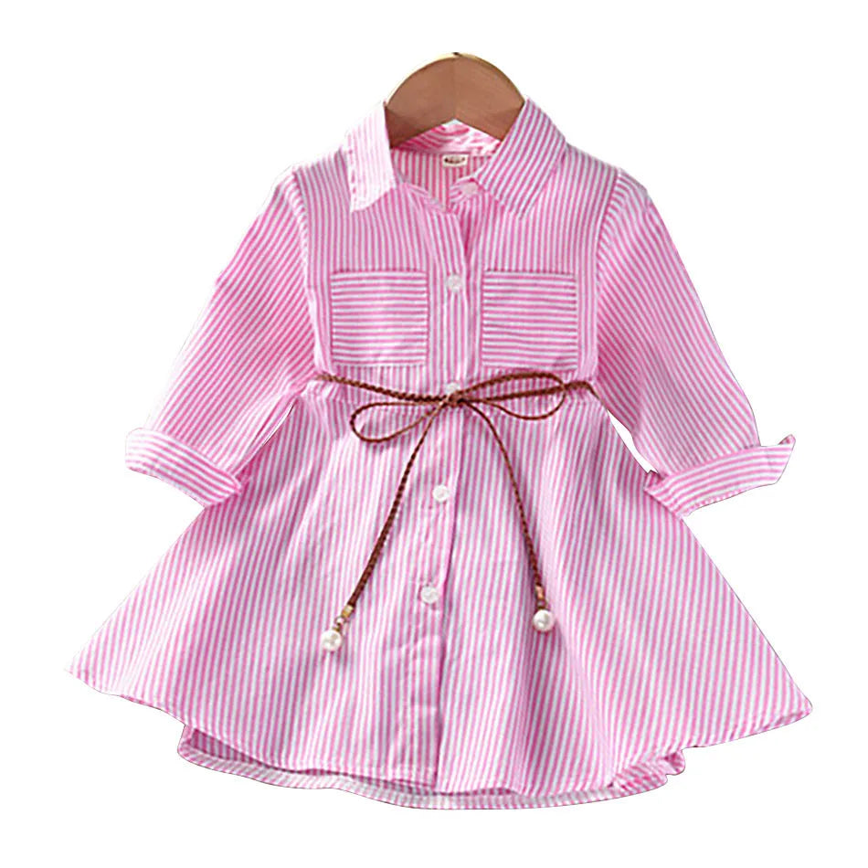 Vestido Casual Listrado para Meninas - Estilo Elegante e Confortável para Primavera e Outono