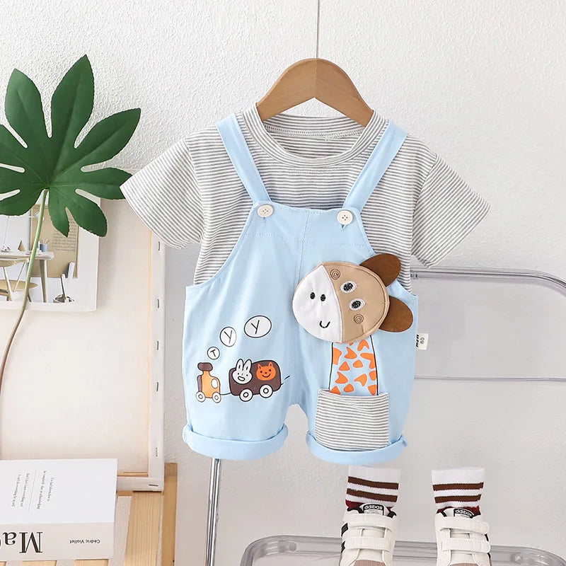 Conjunto Infantil Verão - Camiseta Listrada e Jardineira (2 Peças)