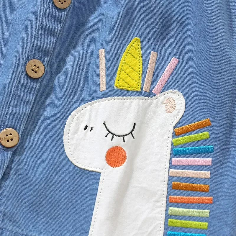 Vestido Unicórnio Denim Sem Mangas
