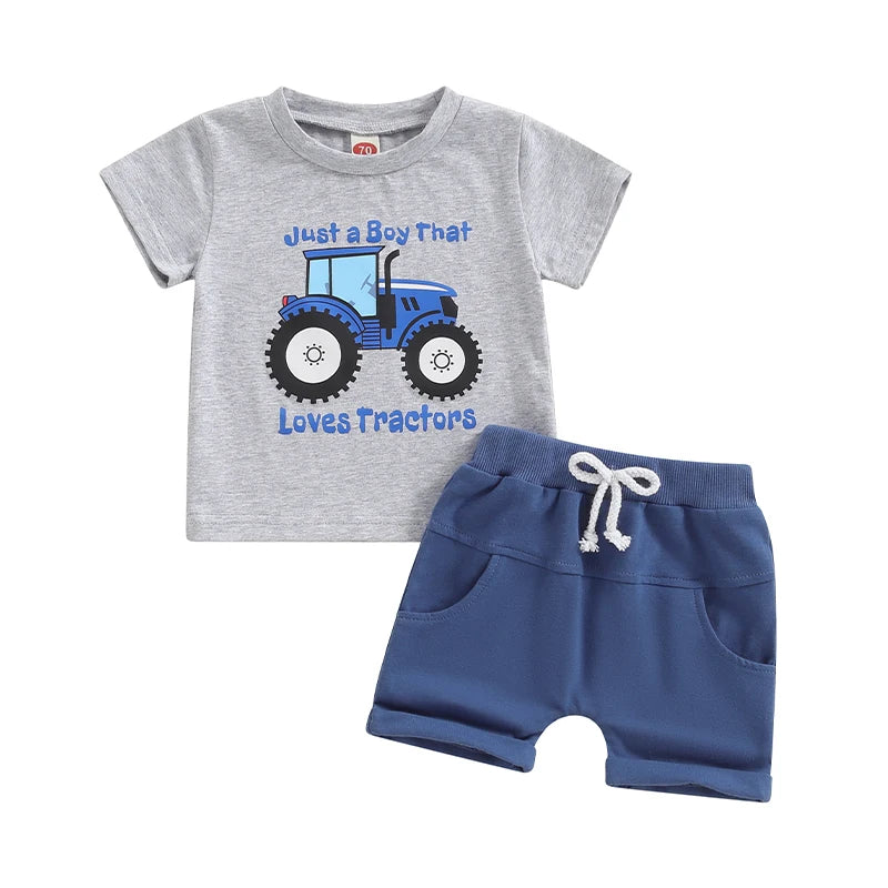 Conjunto Bebê Menino - Camiseta Estampa Trator e Shorts com Cós Elástico