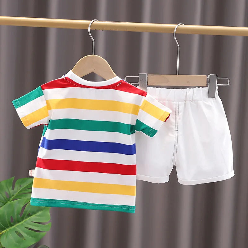Conjunto Infantil Listrado com Mochilinha de Dinossauro