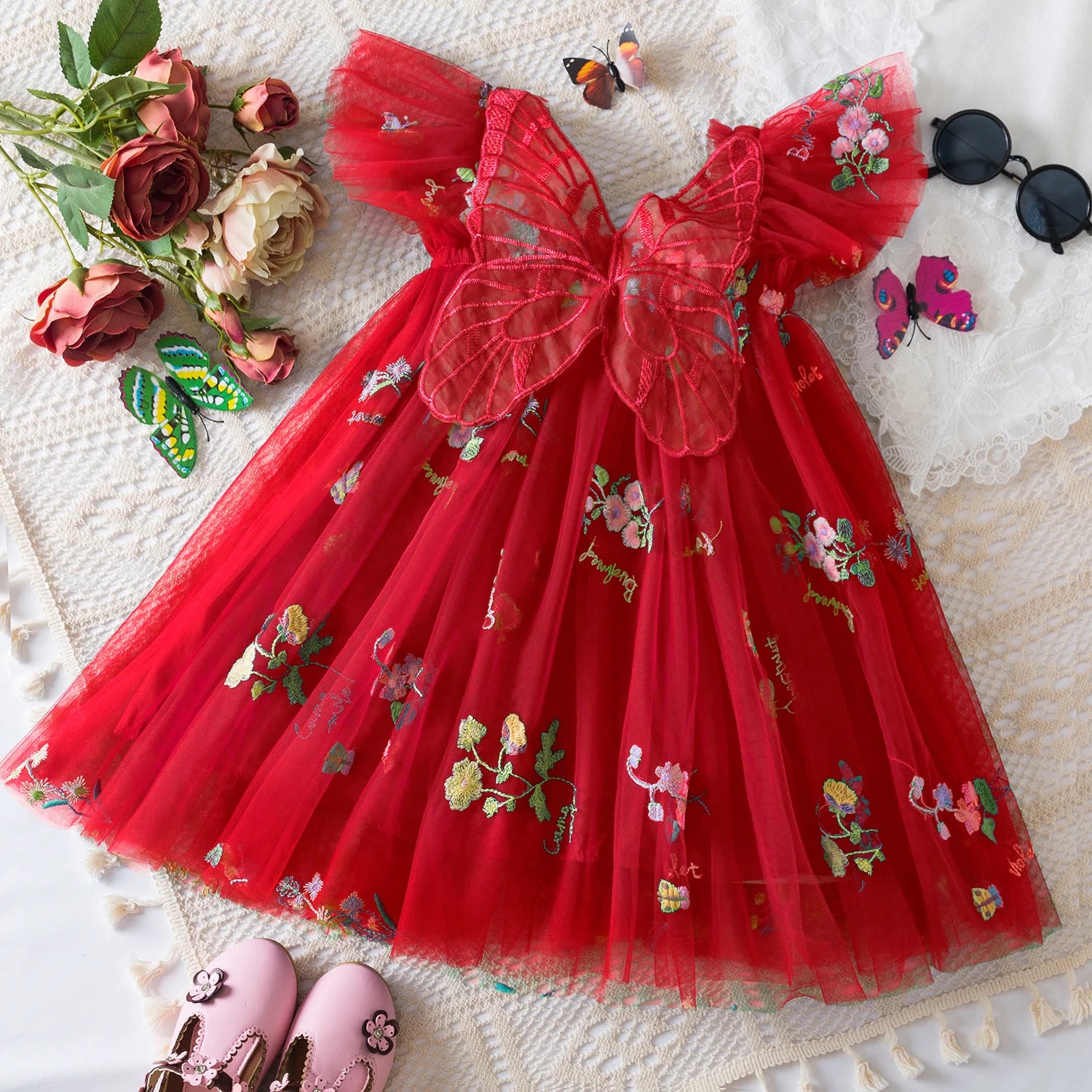 Vestido de Princesa com Asas de Borboleta para Meninas