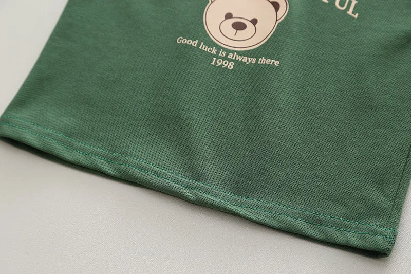 Conjunto infantil camisa polo e bermuda ursinho