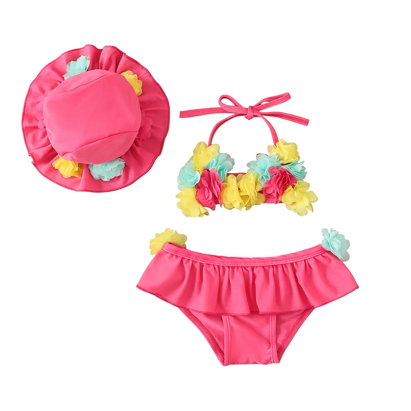 Conjunto de Maiô Floral 3 Peças para Meninas