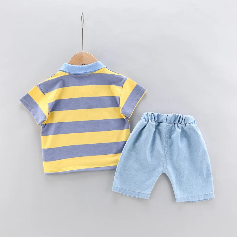 Conjunto Infantil - Polo Carrinho e Shorts Jeans - 2 Peças