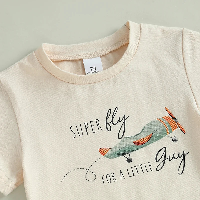 Conjunto Bebê Menino - Camiseta Avião e Shorts com Cós Elástico (2 Peças)