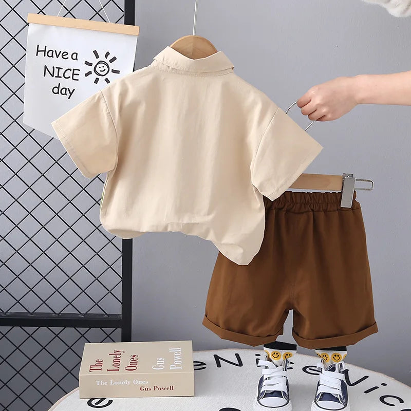 Conjunto roupa infantil para bebê meninos camisa e bermuda