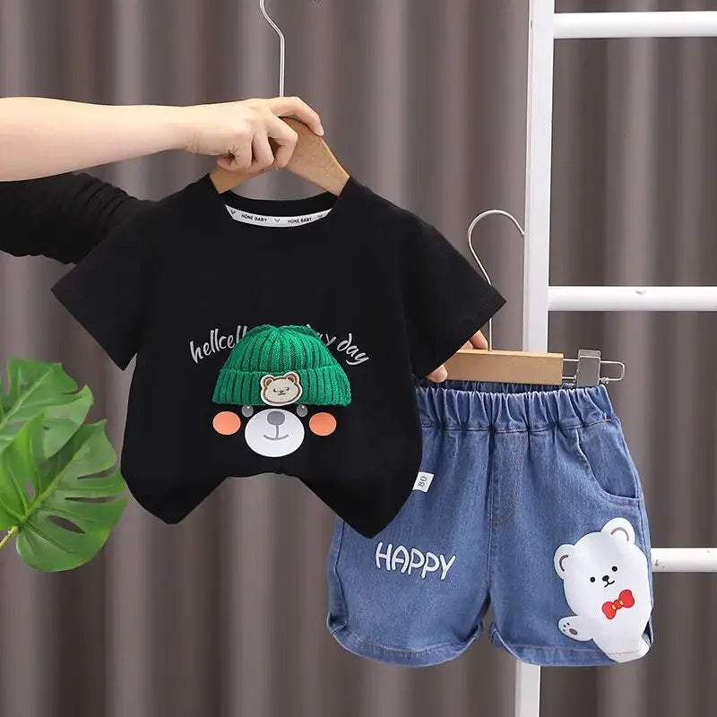 Conjunto Infantil Verão - Camiseta Urso e Shorts