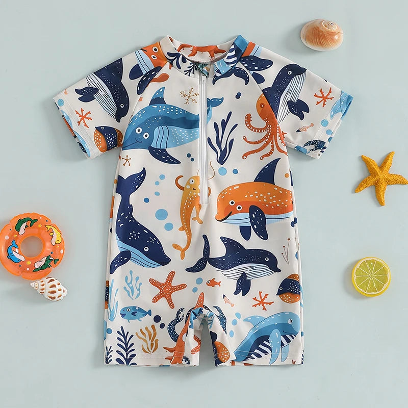 Maiô Infantil com Estampa de Tubarão e Proteção UV
