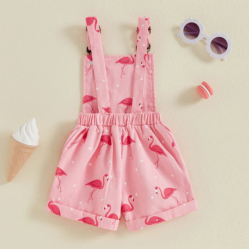 Macacão Infantil Menina - Jeans com Estampa de Flamingo