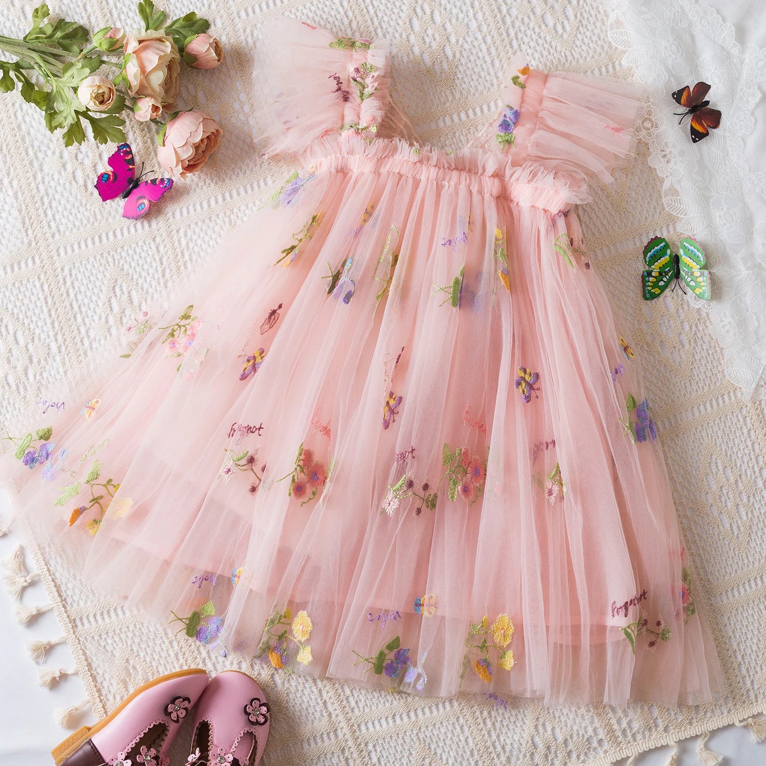 Vestido de Princesa com Asas de Borboleta para Meninas
