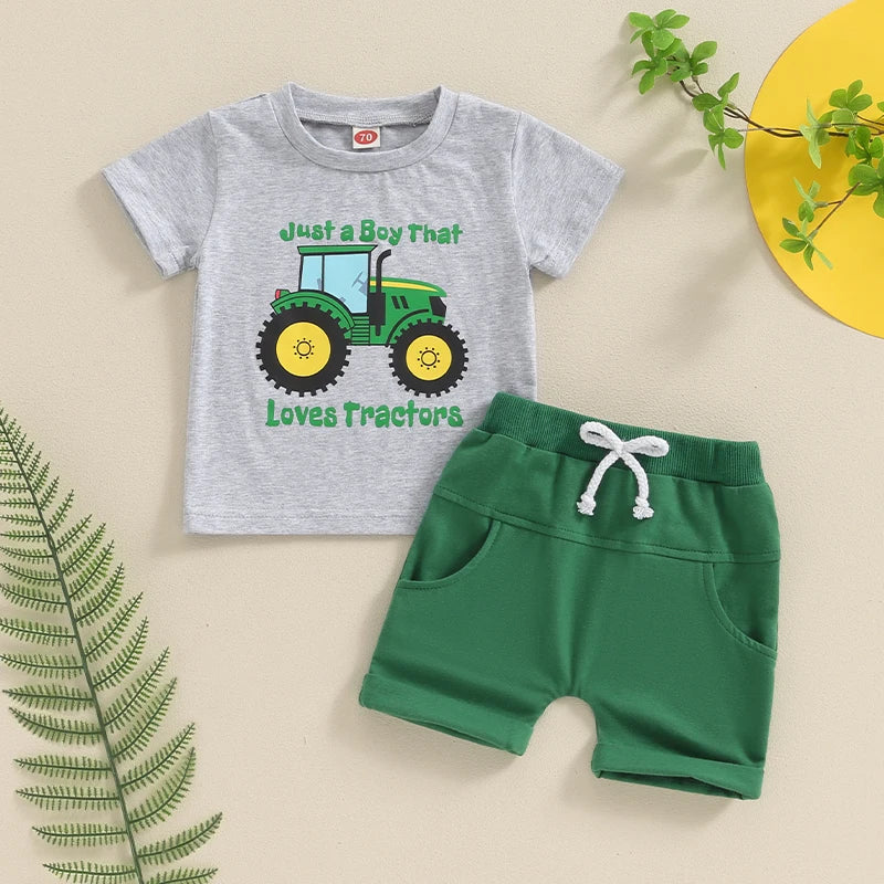 Conjunto Bebê Menino - Camiseta Estampa Trator e Shorts com Cós Elástico