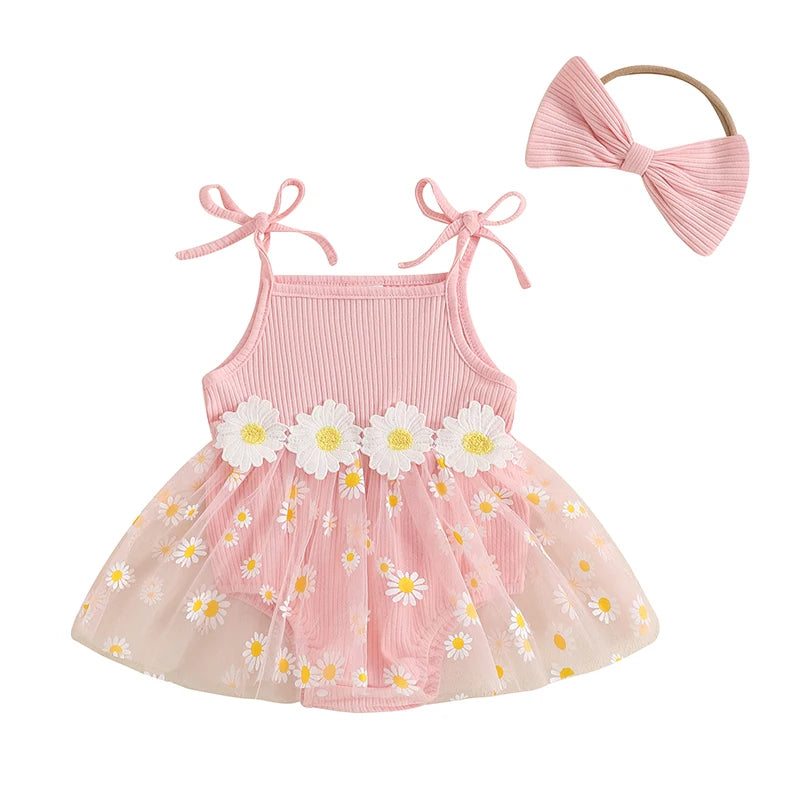 Conjunto Bebê Menina - Body sem Mangas e Vestido Estampa Margarida com Lacinho