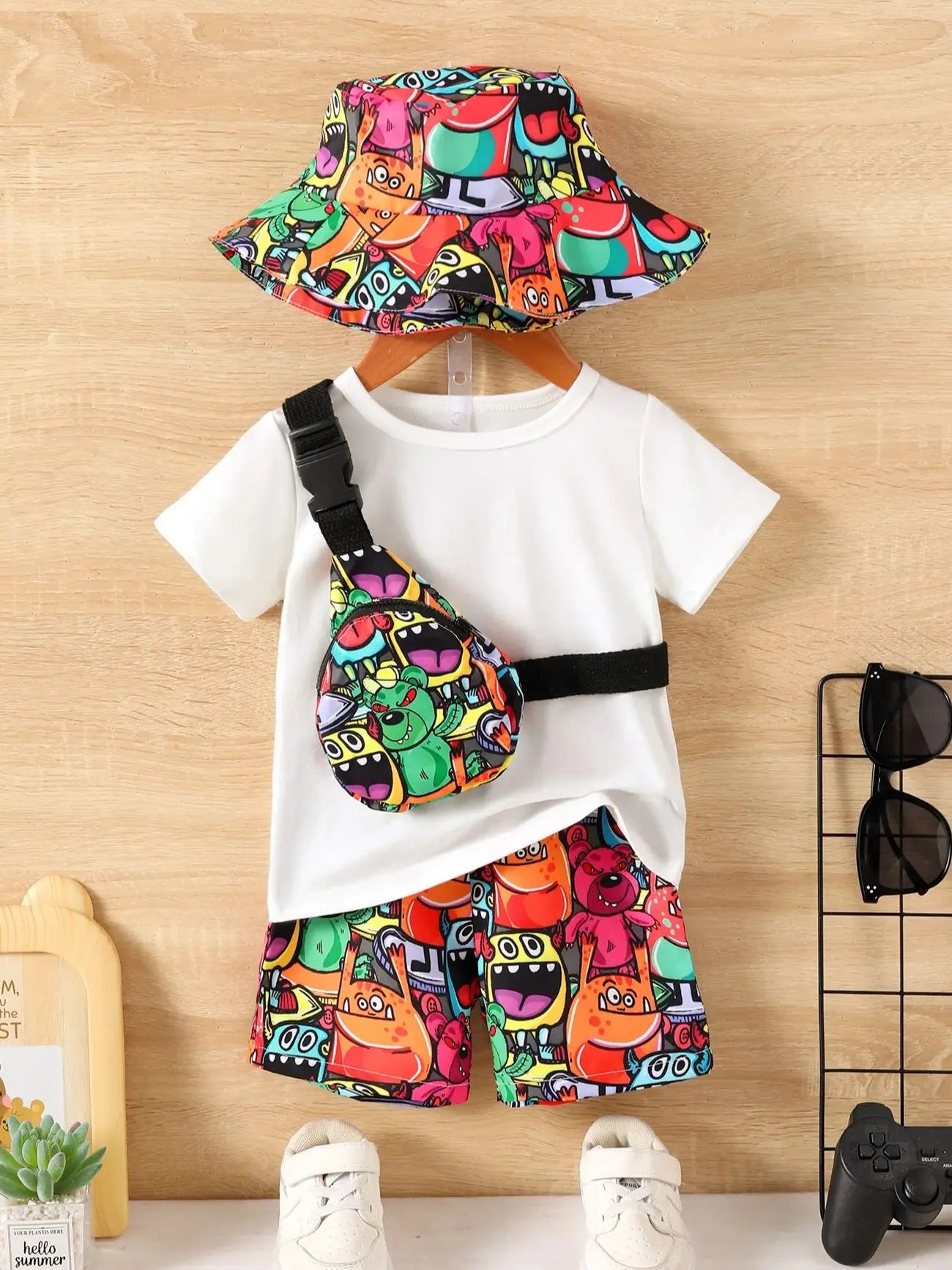 Conjunto Verão Infantil 4 Peças - Estampa Divertida