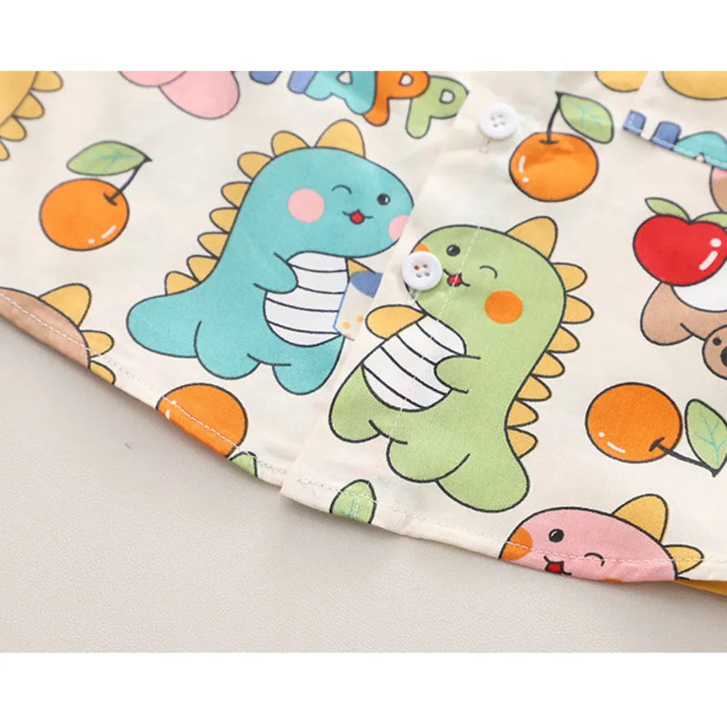 Conjunto Infantil Verão - Camisa Estampada Bebês Dinossauros e Shorts Casuais (2 Peças)