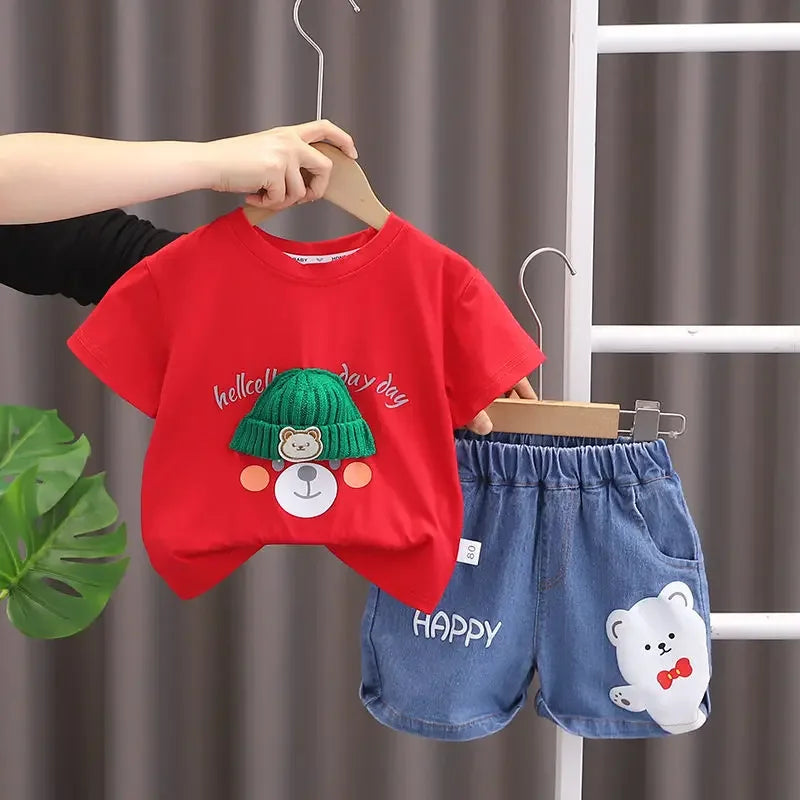 Conjunto Infantil Verão - Camiseta Urso e Shorts