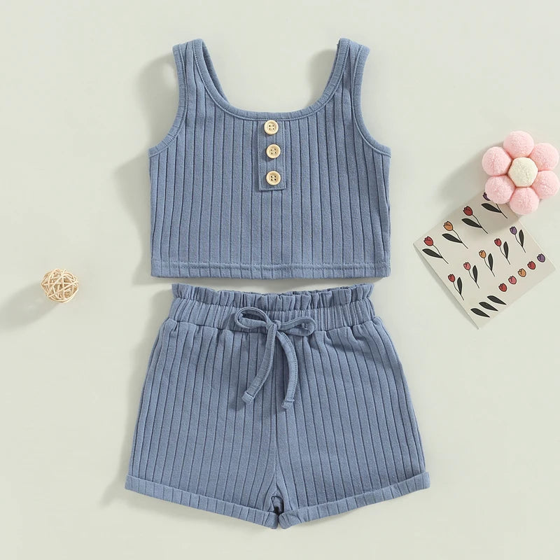 Conjunto Infantil Feminino Verão - Colete e Shorts Canelados