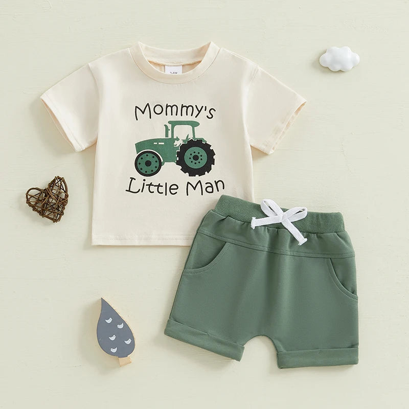 Conjunto Bebê Menino - Camiseta Manga Curta e Shorts Casuais com Trator