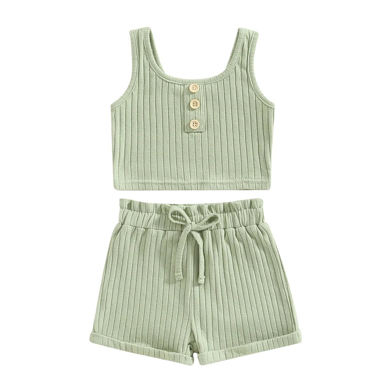 Conjunto Infantil Feminino Verão - Colete e Shorts Canelados