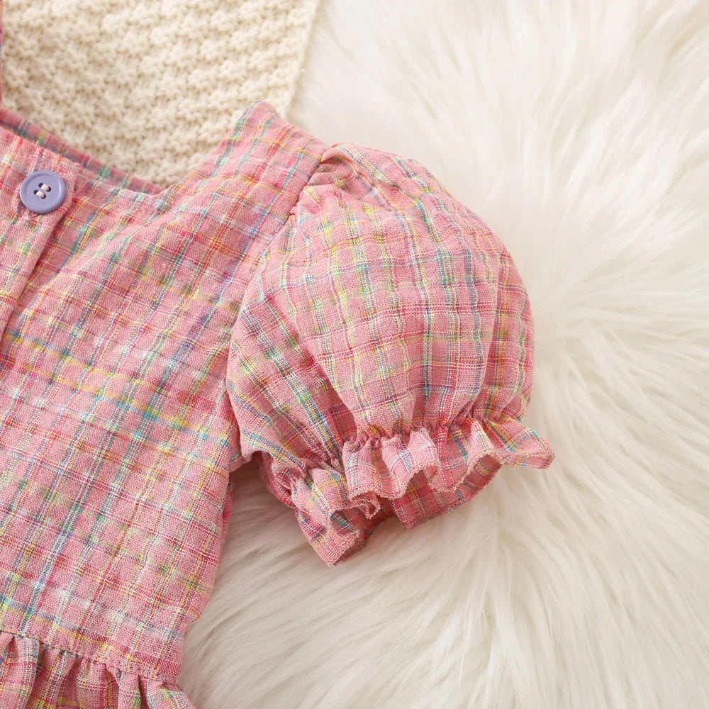 Conjunto Bebê Menina - Blusa Manga Bufante e Shorts Xadrez (2 Peças)
