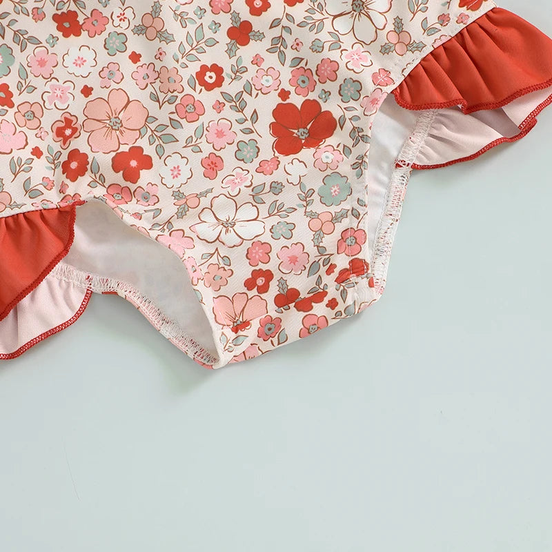 Maiô Infantil Feminino Floral com Proteção UV e Babados