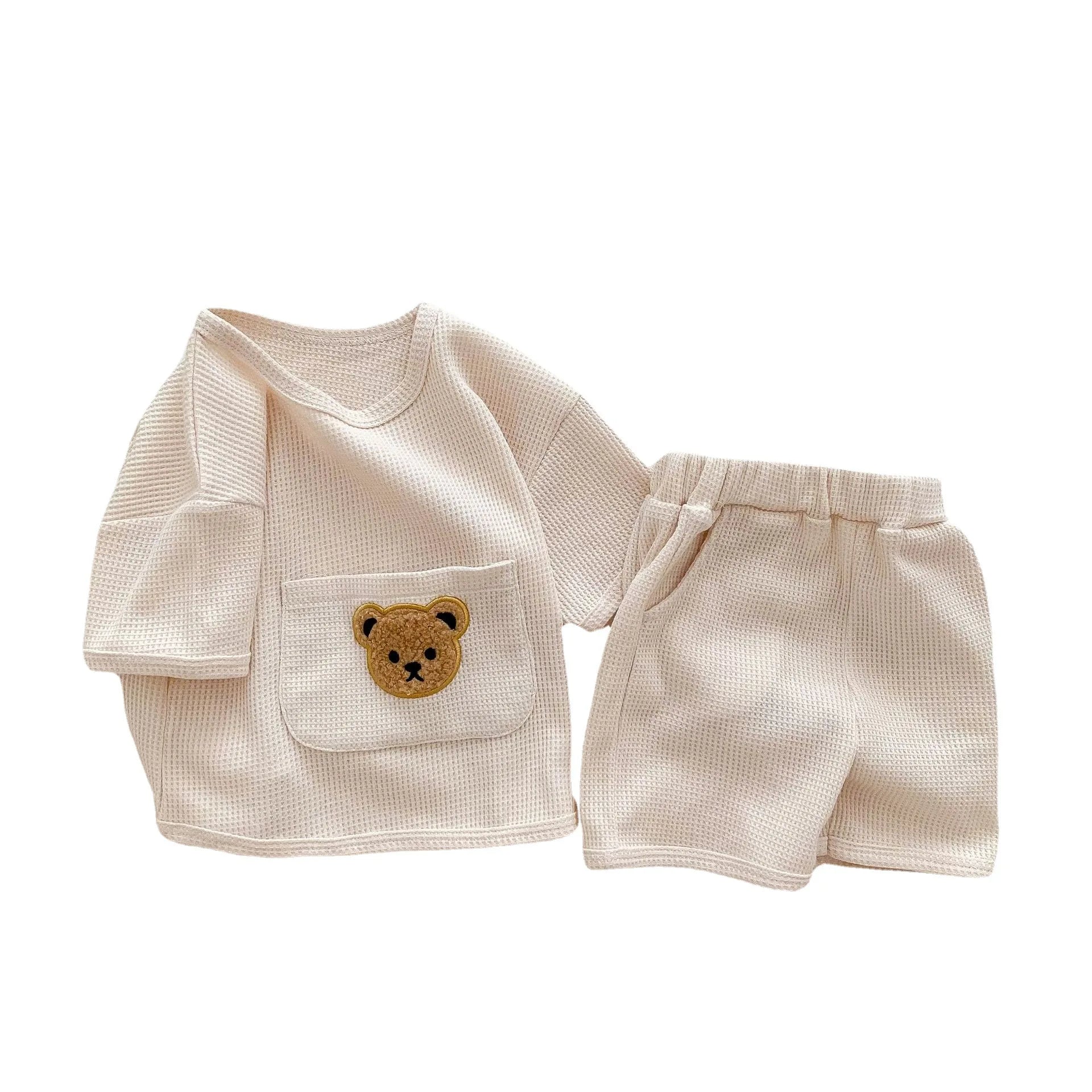 Conjunto Infantil Verão - Camiseta Waffle com Bolso e Shorts (2 Peças)