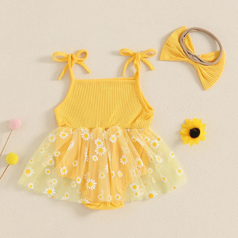 Conjunto Bebê Menina - Body sem Mangas e Vestido Estampa Margarida com Lacinho