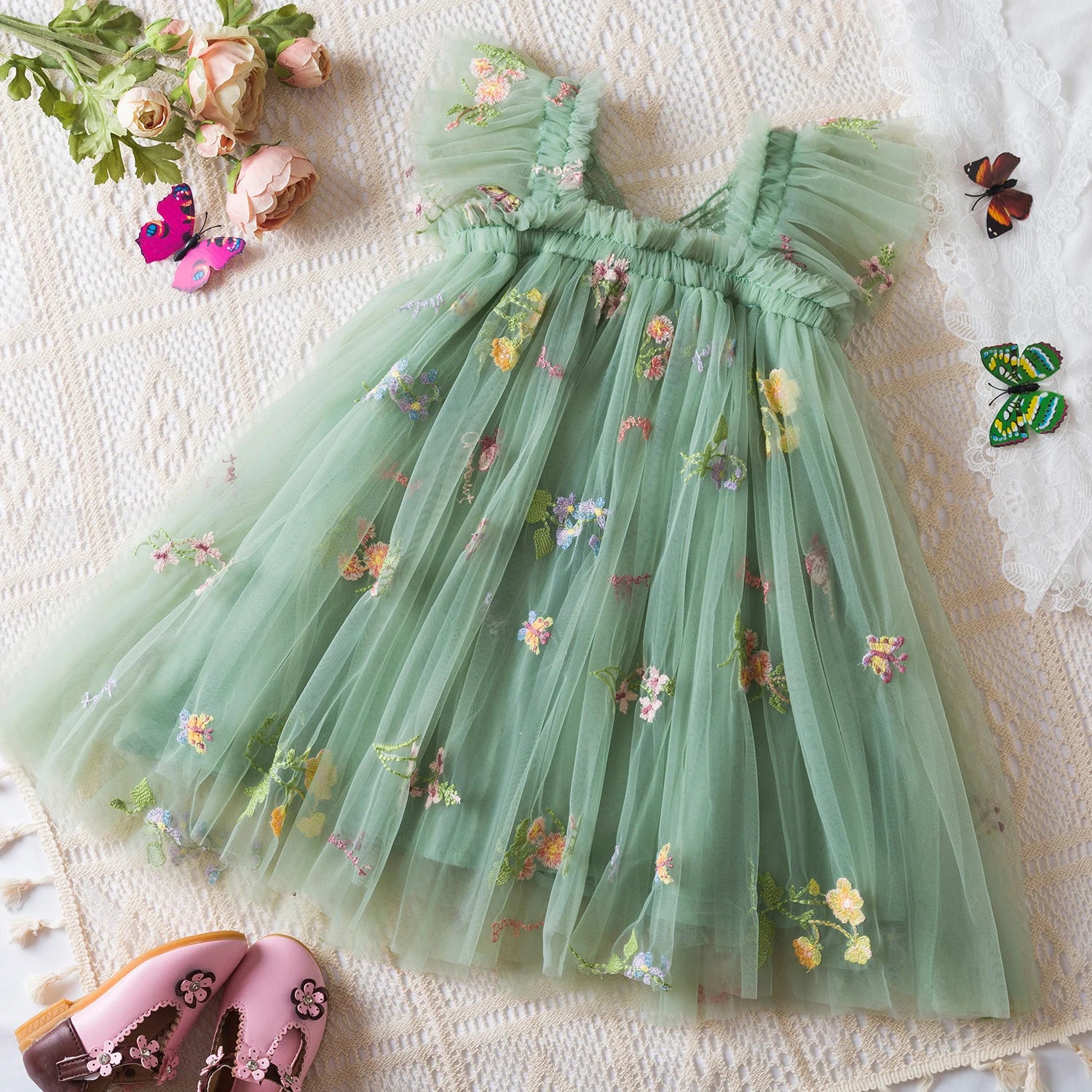 Vestido de Princesa com Asas de Borboleta para Meninas