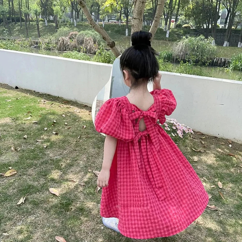 Vestido Princesa Xadrez Rosa Lolita Infantil