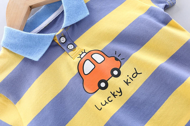 Conjunto Infantil - Polo Carrinho e Shorts Jeans - 2 Peças