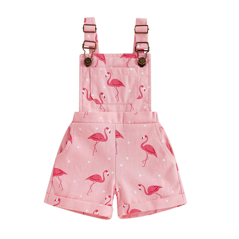 Macacão Infantil Menina - Jeans com Estampa de Flamingo