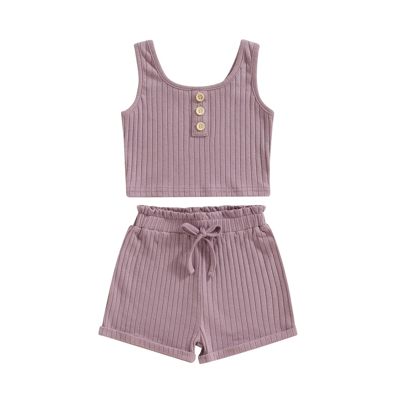 Conjunto Infantil Feminino Verão - Colete e Shorts Canelados