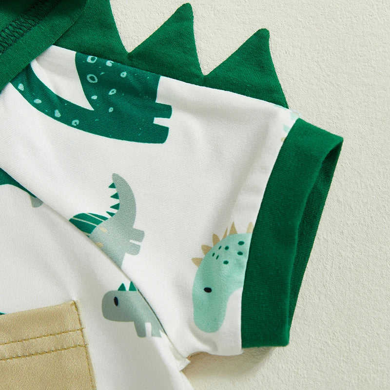 Conjunto Bebê Menino - Camiseta com Capuz Estampa Dinossauro e Shorts (2 Peças)