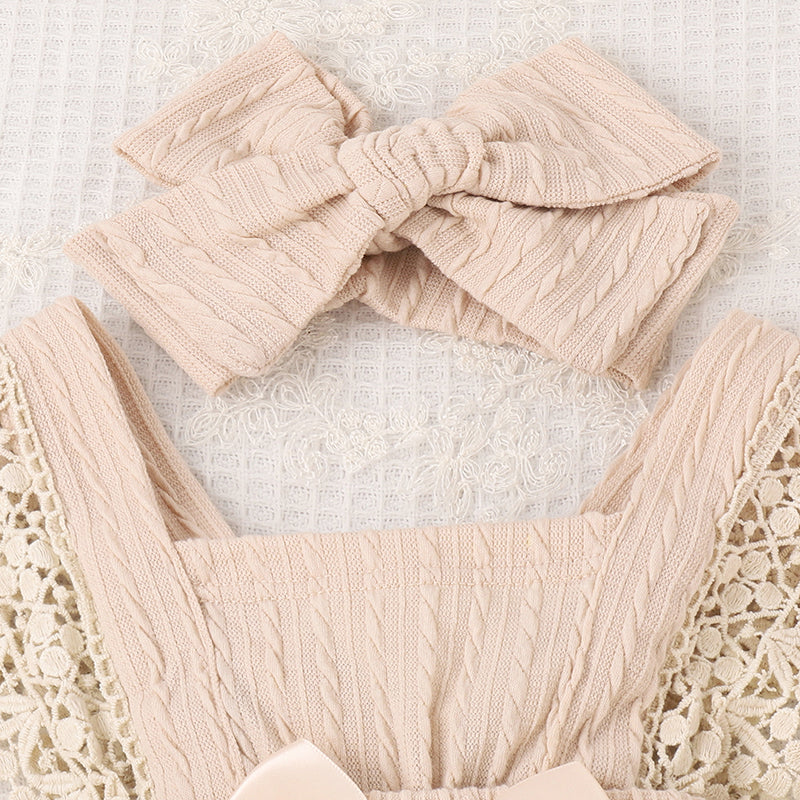 Conjunto Bebê Menina - Body Rendado com Laço e Faixa de Cabelo