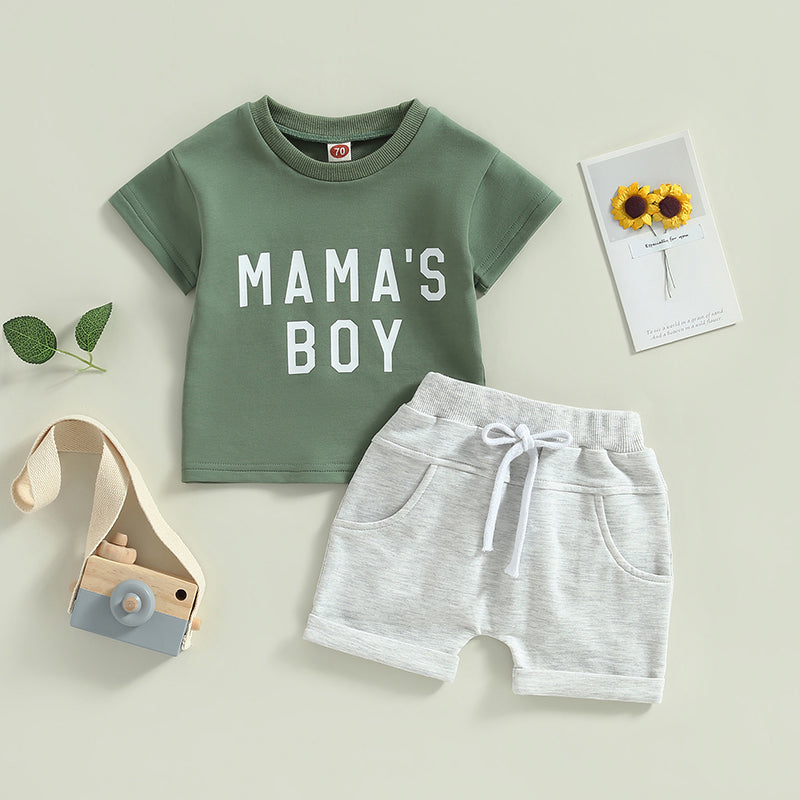 Conjunto Bebê Menino - Camiseta Mama's Boy e Shorts