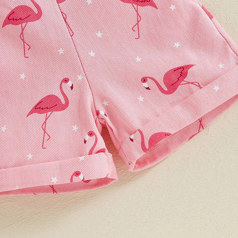 Macacão Infantil Menina - Jeans com Estampa de Flamingo