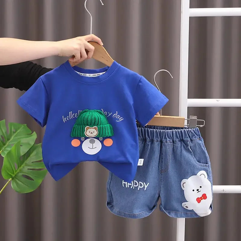 Conjunto Infantil Verão - Camiseta Urso e Shorts