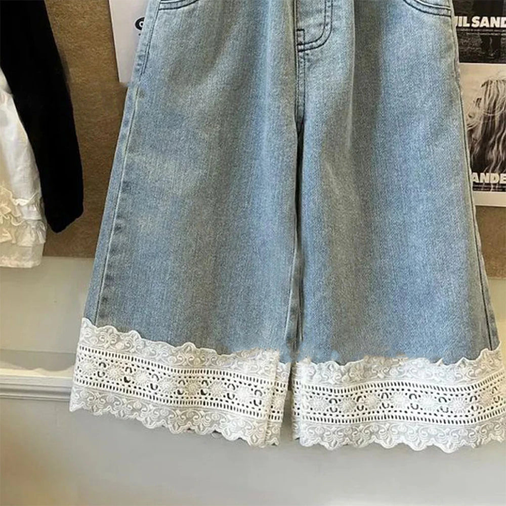 Calça Jeans Infantil com Renda - Estilo Casual e Versátil