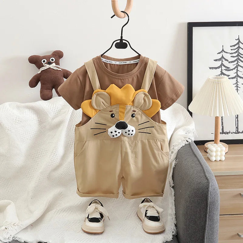 Conjunto Infantil Verão Leão - Camiseta e Suspensório