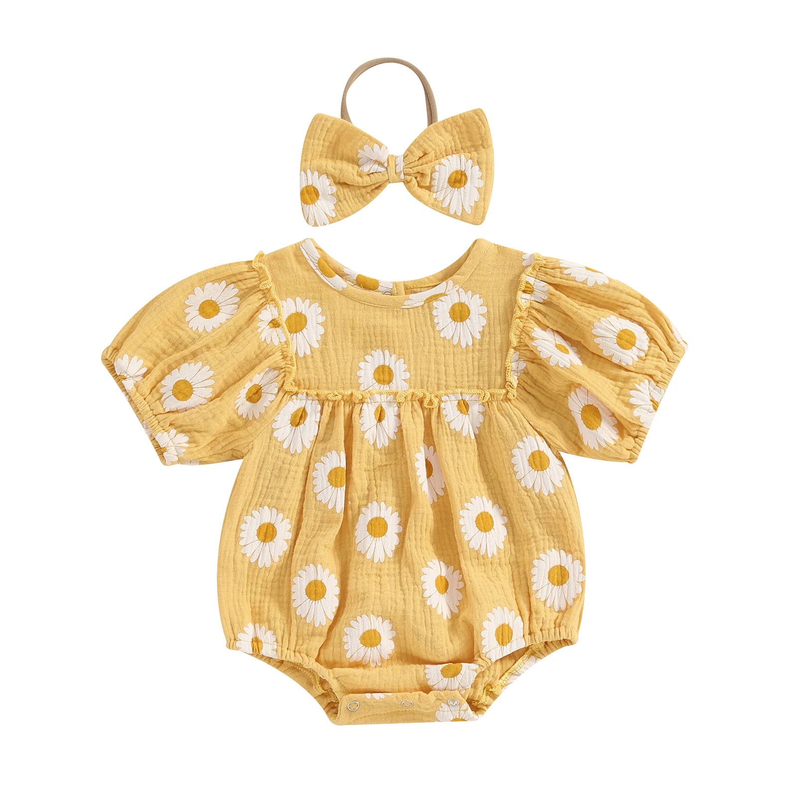 Body Bebê Menina - Estampa Margarida com Faixa de Cabelo