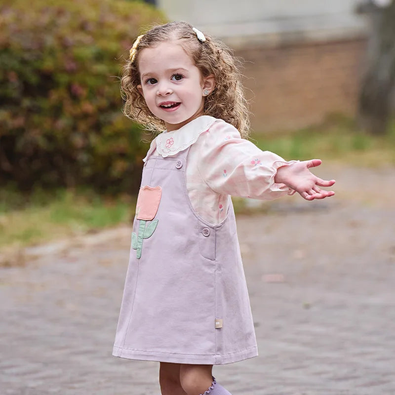 Vestido Jardineira Infantil Lilás - Flor com Coelhinho Fofo