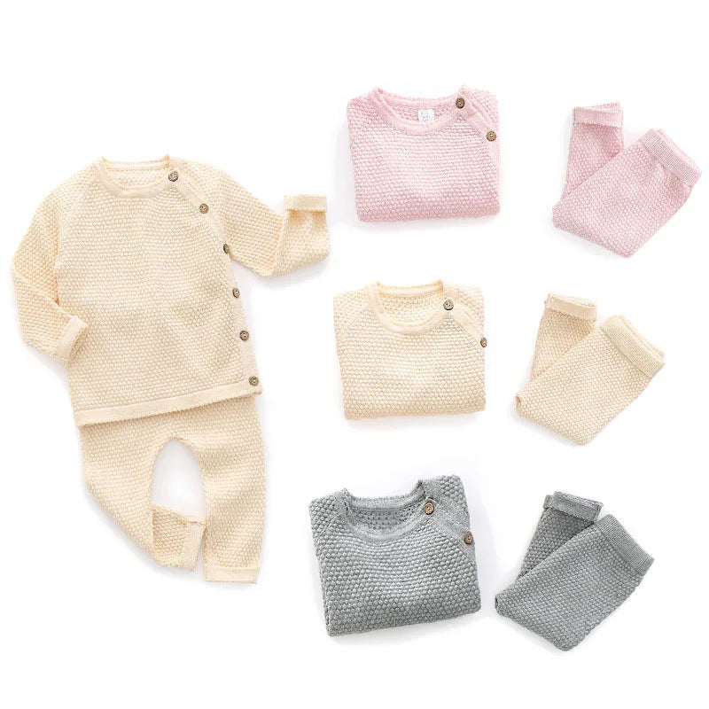 Conjunto em Tricô – Blusa e Calça de Algodão Meia Estação