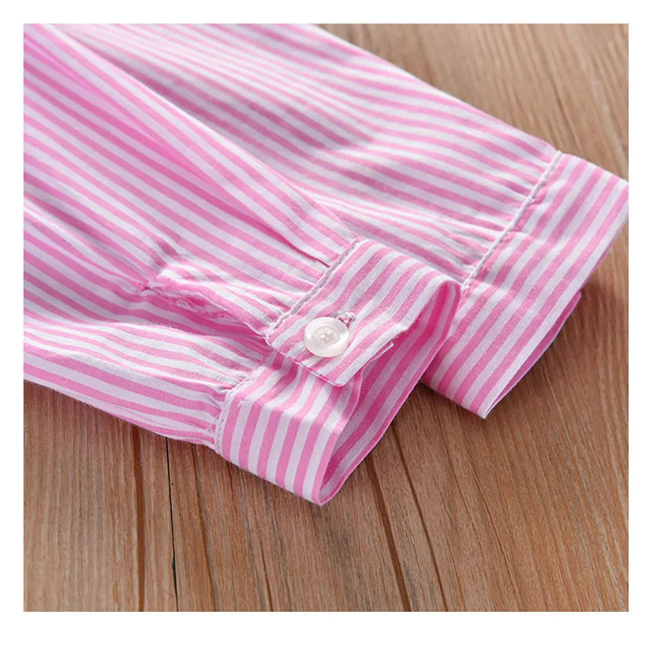 Vestido Casual Listrado para Meninas - Estilo Elegante e Confortável para Primavera e Outono