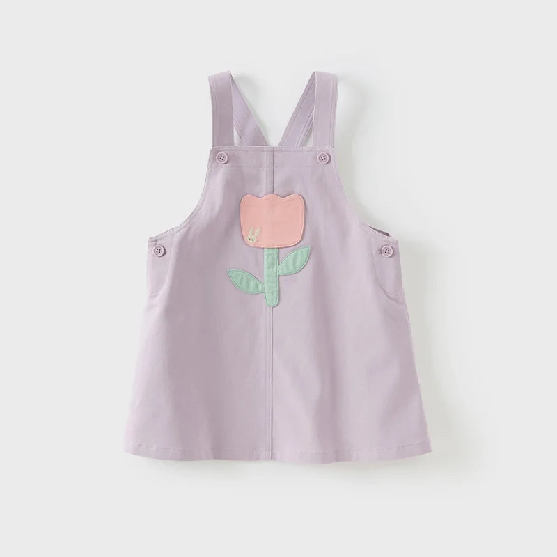 Vestido Jardineira Infantil Lilás - Flor com Coelhinho Fofo