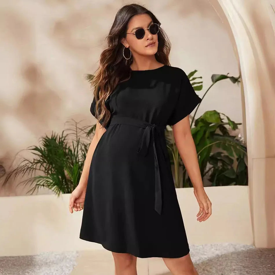 Vestido Maternidade Confortável e Elegante com Cintura Amarrada