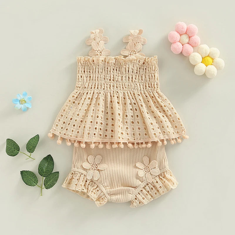 Conjunto Bebê Menina - Blusa com Babados e Shorts Canelado (2 Peças)