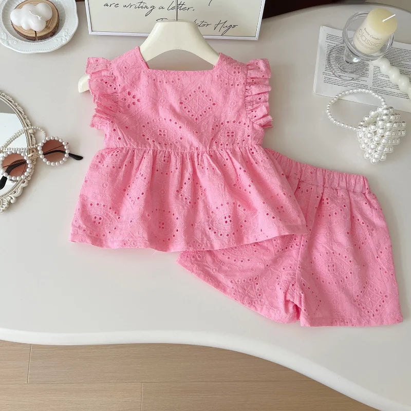 Conjunto Rosa de Verão para Meninas - Camisa e Shorts