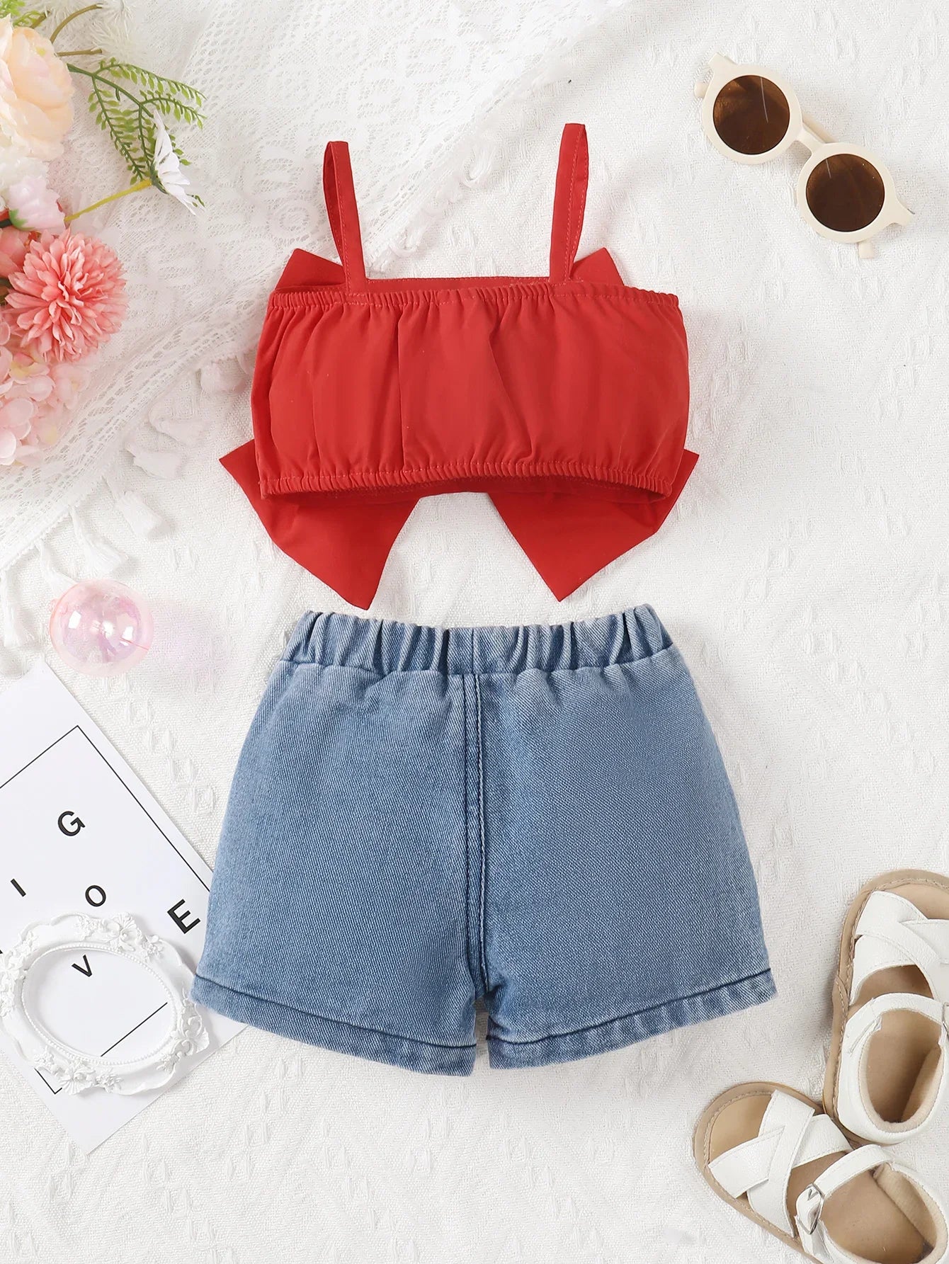 Conjunto Verão Bebê Menina + Shorts Jeans