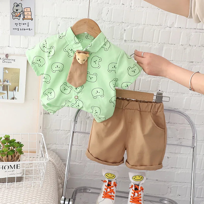 Conjunto Infantil Verão - Camiseta e Shorts com Estampa de Ursinho