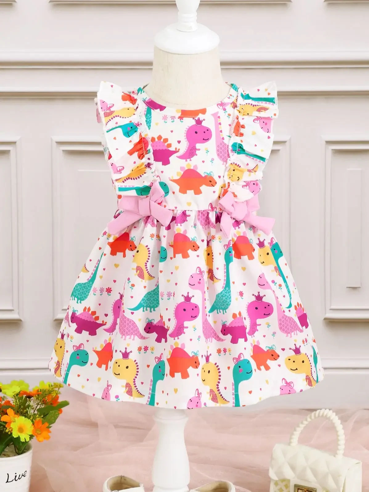 Vestido Infantil Dinossauro sem Mangas - Verão Divertido